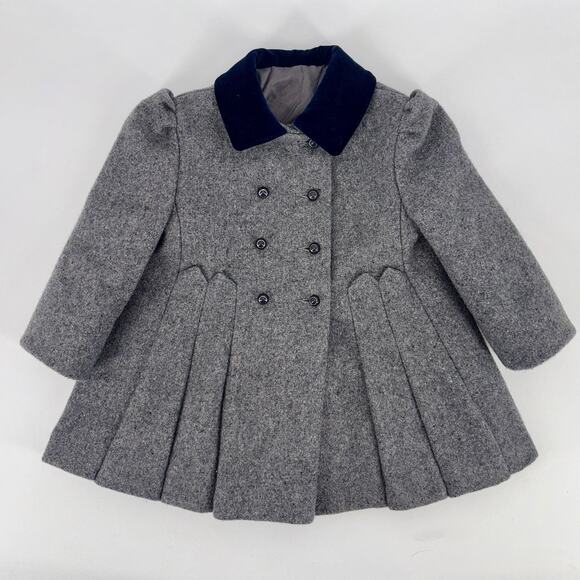 Vintage Cute Togs Girls Coat Gray Size 3 Wool Blend Pleated Button Accents Lined - Picture 1 of 12